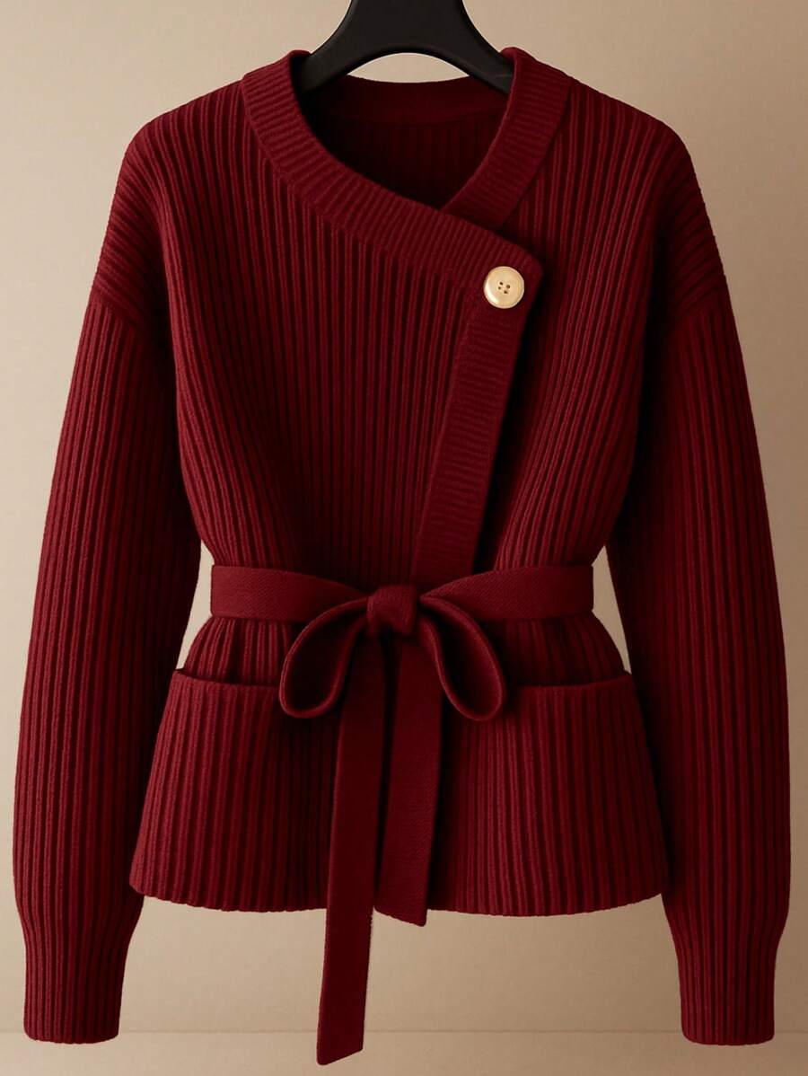 CLARA VERO 女士冬季淡粉色休闲毛衣裙 - 酒紅色 - 查看 1