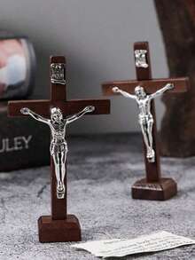 1 件手工木制十字架底座装饰，天然木色装饰，适用于客厅和家居万圣节装饰、返校墙面装饰、卧室窗帘圣诞装饰波西米亚风格房间装饰秋季装饰 - 原木色 - 查看 2