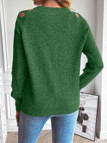 EMERY ROSE Women's Sexy Criss-Cross Hollow Out Sleeve Round Neck Sweater, Autumn/Winter Fall Cloth For Women - Green - View 2