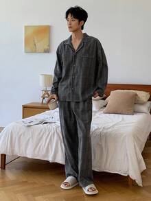 DAZY 格子衬衫搭配长裤，多色宽松男士家居服套装，秋季、秋冬季睡衣