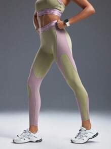 Powerista Colanți de yoga tricotați cu litere în contrast de culoare pentru femei, sport, casual