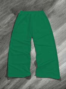 Manfinity Campus Court 男士宽松口号图案抽绳腰运动裤，绿色运动裤，男士阔腿侧条纹健身裤，男士运动裤，男士条纹运动裤，运动裤