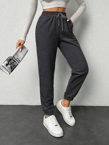 EURMUSE Women's Casual Basic Pocket Drawstring Sweatpants - Dark Grey - View 4