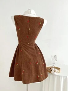 Elamini 复古甜樱桃印花迷你秋季连衣裙 - 棕色 - 查看 2