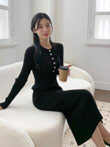 DAZY Women's Bodycon Long Sweater Dress Fall/Winter - Black - View 5