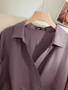Modelyn Women's Casual Solid Color Wrap Tie Long Sleeve Shirt,Fall Tops - Dusty Purple - View 5