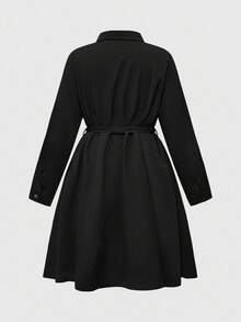 ROMWE Goth 秋季哥特式蛇皮、花卉和天体刺绣大码女式长袖连衣裙 - 黑色 - 查看 2