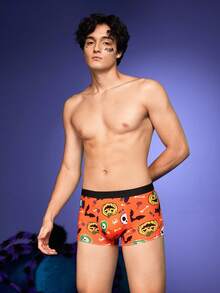 Notgurli Boxers pour hommes à motifs ludiques et mignons pour une fête de famille, avec citrouille d'Halloween, visage de fantôme, toile d'araignée, chauve-souris, chat - Orange - Voir 5