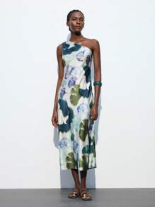 Maija Outfit Deas For Dress,Women's Elegant Ginkgo Leaf Printed Sleeveless Dress Summer Dresses For Women,Vacation Outfits - Green - View 5