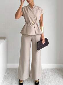 Siren Gaze Autumn Women's Suits, Elegant Commuter Waistcoat Two-Piece Suits, Casual Formal Wear, Old Money Style Wear, Autumn Women's Clothing, Graduation Season, Travel Clothing Summer - Apricot - View 6