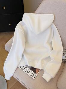 INAWLY Casual Loose Solid Color Hoodie, Autumn/Winter Fall Cloth For Women - White - View 2