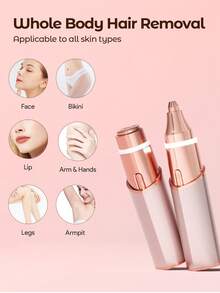 Teckwe Recortador de cejas eléctrico portátil recargable, epilador de cejas indoloro, afeitadora de cejas para mujeres, herramienta de afeitado facial, también para piernas, labios, axilas y manos, pelusa de durazno-oro rosa - Oro champán - Ver 4