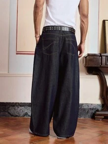 SWAVVY Quần jean denim dài màu xanh dương dáng rộng thoải mái cho nam - Màu xanh lam - Xem 2