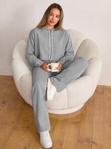 EURMUSE Two Pieces Sweatshirt And Sweatpants Set - Grey - View 5