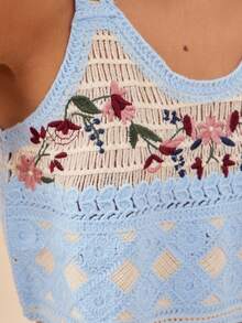 WESTFADE Floral Embroidered Cropped Crochet Knit Tank Top Summer Beach Vacation Western Tank Top