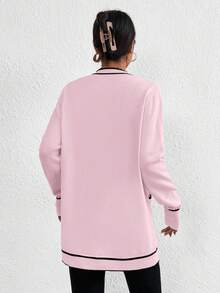 EMERY ROSE 休闲拼色双口袋开衫，春秋季 - 粉色 - 查看 2