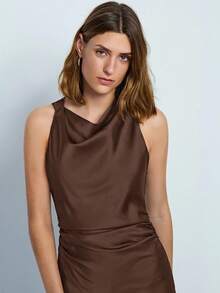 Maija Women's Solid Color Ruched Draped Neck Sleeveless Maxi Dress, Elegant Business Casual Dress, Vintage Style,Autumn Outfits For Women, Christmas Women's Clothing Party Dress