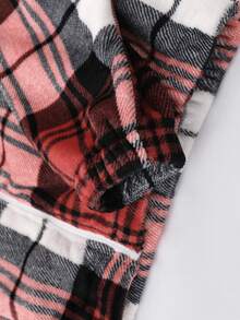 ROMWE MEN Street Life Men's Plaid Hooded Sweatshirt, Street Style American Casual Sweatshirt, Autumn/Winter - Red - View 7