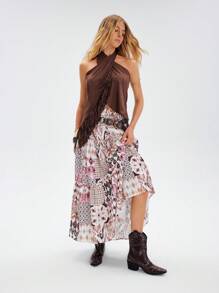 Styleloop 女式方头粗跟白色刺绣图案时尚一脚蹬踝靴，适合万圣节、圣诞节、派对 - 巧克力棕 - 查看 6