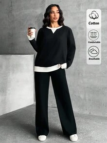 EURMUSE 2 Pcs, Women Sweatshirts & Pants - Black - View 1