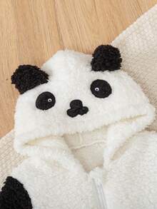 2 件套幼儿男童卡通刺绣 3D 耳朵设计羊毛连帽衫和裤子套装，适合秋冬季日常穿着和各种场合