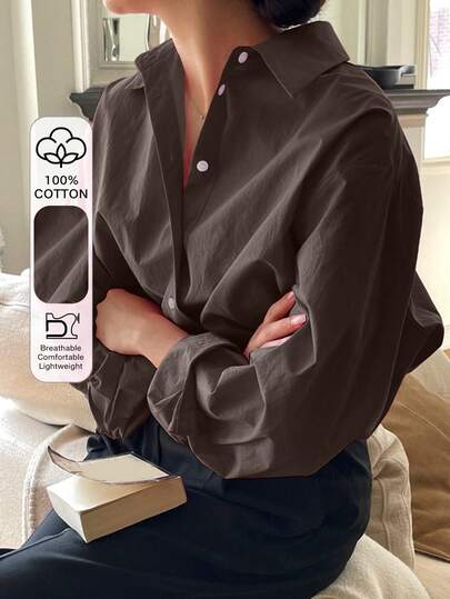 DAZY Casual Solid Color Long Sleeve Shirt, Suitable For Commuting