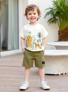 GraphicGems 男童休闲简约图案修身工装裤和T恤套装，适合夏季