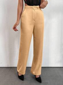 EURMUSE Pantalon De Costume Taille Haute Droit - Nude - Voir 4