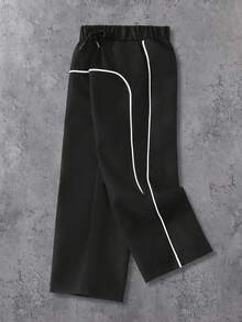 SHEIN Young Boy Fashionable & Versatile Drawstring Loose Fit Straight Leg Cargo Pants, Autumn/Winter Fall - Black - View 6