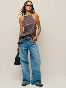 Nöista Halter Neck Top With A Draped Cowl Front, Featuring Fluid Wavy Stripes In Earthy Brown And Black. A Chic Piece That Transitions Seamlessly From Office Layering To Night-Out Glam With Trousers Or Skirts. - Brown - View 3