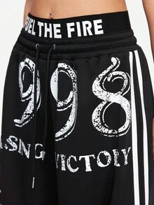 ROMWE Street Life Casual Street Style Double Waistband Low Waist Loose Hiphop Wide Leg Women Pants - Black - View 2