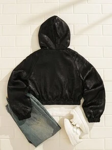 SHEIN Explorewe Tween Girl Reflective Stripe Glow-In-The-Dark Hoodie Jacket Fall Winter - Silver - View 2