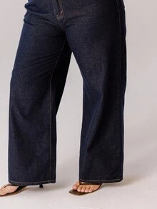 Aralina Plus Casual Curve 靛蓝筒形牛仔裤