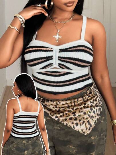 Maweii Plaque-Sized Women's Knitted Halter Top, Sexy Body-Hugging, Contrasting Color Stripes, Slim And Sexy, Knitted Top For All Four Seasons Of Spring, Summer, Autumn And Winter, Women's Outerwear, Music Festival, Easter And Halloween, Knitted Sweater Top