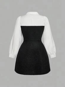 SHEIN MOD 大码拼色拼接优雅通勤休闲商务连衣裙