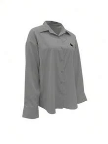 INAWLY Camisa casual holgada de mujer de manga larga con estampado de caballero y abotonadura sencilla - Gris - Ver 5