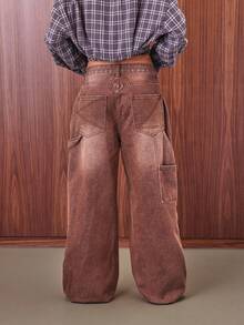 COUREZ Baggy Fit Carpenter Jeans In Dirty Brown Wash /Y2K Going Out Outfits  Women Clothes  Clothes Low Rise Jeans Spring Clothes Back To School - Brown - View 3