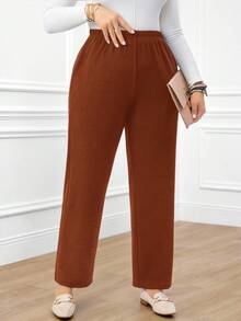 EMERY ROSE Quần dài màu đen thường ngày cỡ lớn có túi dành cho nữ - màu nâu - Xem 5