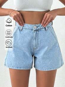 EURMUSE 100%Cotton Snow Wash Denim Shorts For Summer - Light Wash - View 1