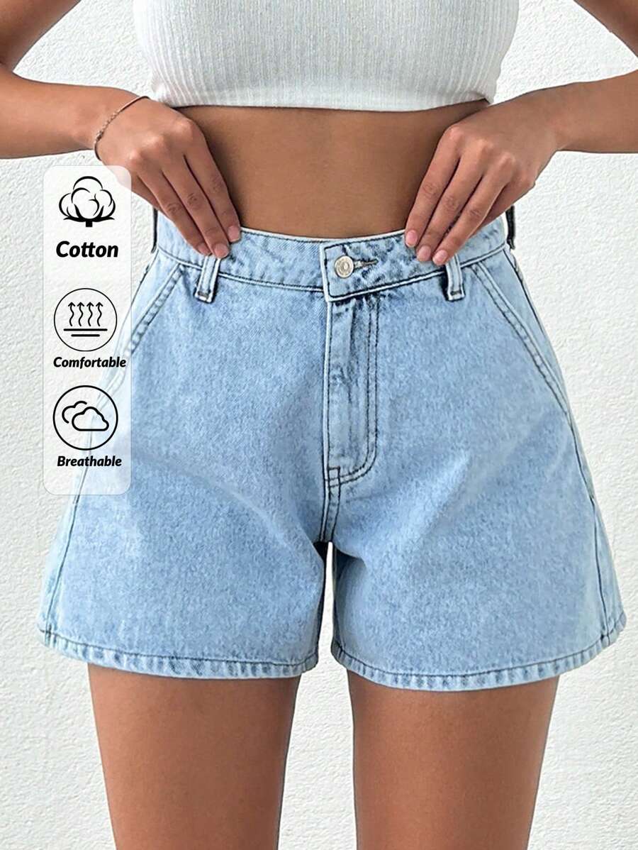 EURMUSE 100%Cotton Snow Wash Denim Shorts For Summer - Light Wash - View 1