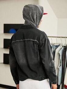 Manfinity Hypemode 男士黑色 Grunge 街头时尚破旧渐变牛仔夹克中性款 GenZ 水洗口袋黑色 OVERSIZE 街头万圣节万圣节秋季 - 黑色 - 查看 2