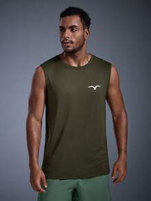DRIFTMERE Men's Summer Seagull Print Casual Sleeveless Tank Top - Army Green - View 4