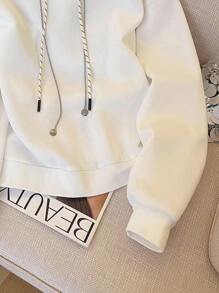 INAWLY Casual Loose Solid Color Hoodie, Autumn/Winter Fall Cloth For Women - White - View 6