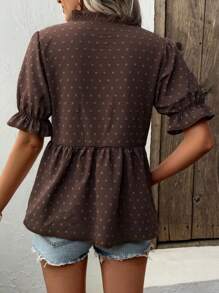 LanaWest Women Cutout V-Neck Puff Sleeve Blouse - Coffee Brown - View 2