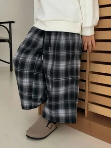 DAZY 男童休闲宽松直筒格子裤，日系秋季款 - 黑色 - 查看 4