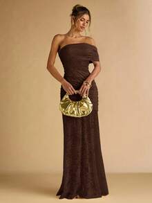 SHEIN BAE Women's Elegant Party Solid Color Lace Dress,Prom Dress,Fall Wedding Guest Dress,Wedding Guest Dress Women,Elegant Dresses For Party,Valentine's Day,Valentine Outfits For Women - Coffee Brown - View 4