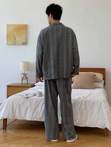 DAZY 格子衬衫搭配长裤，多色宽松男士家居服套装，秋季、秋冬季睡衣