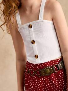 Tween Girl Casual Polka Dot Printed Wrap Skirt With Ruffle Hem And Cami Top Set Summer Holiday - Red - View 4