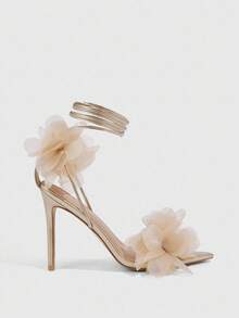 CUCCOO SZL 女士尖头3D花卉装饰优雅高跟凉鞋 - 金色 - 查看 8