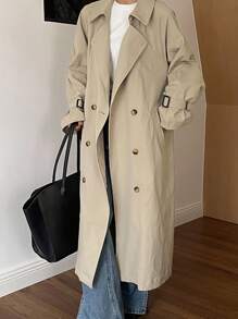 DAZY 秋冬新款宽松休闲加厚风衣女式常规外套女式大衣 - 卡其色 - 查看 4